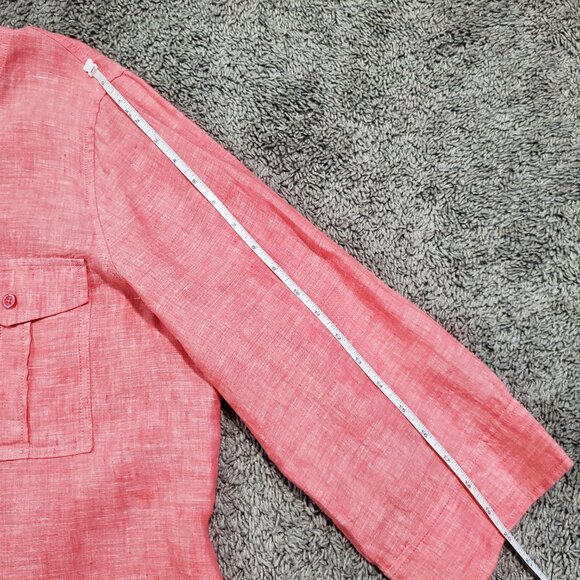 Orvis Women's Linen Red Lightweight Flowy Button Front V neck Shirt - XL - Picture 6 of 7